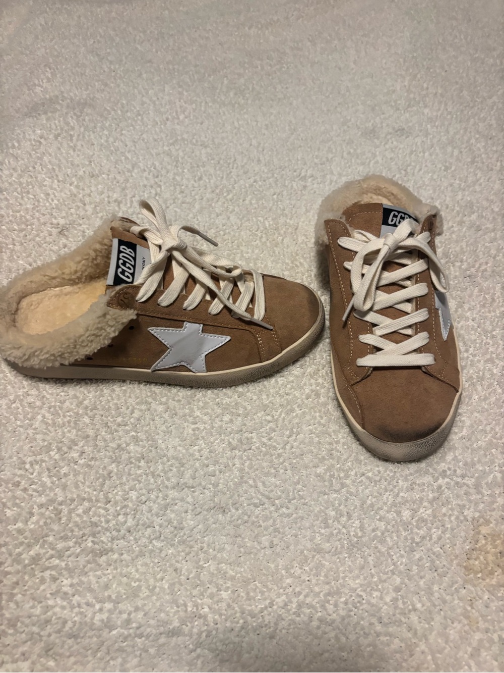 GGDB-Inspired Brown Suede Star mule Sneakers with Shearling Lining size 6-6.5